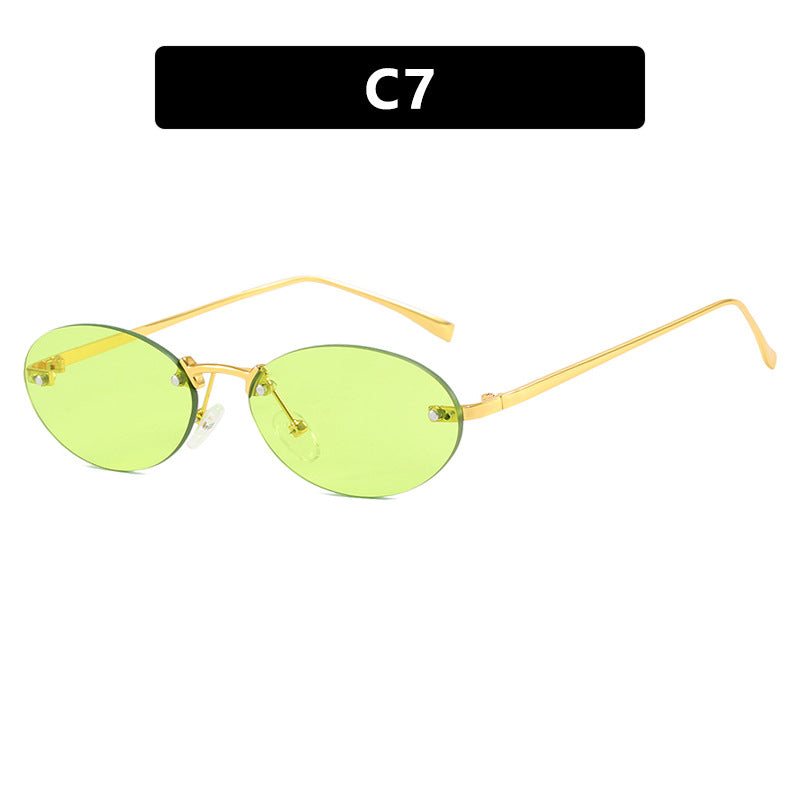 lunettes de soleil, lunettes elliptiques sans cadre avec rivets, nouvelles lunettes de soleil tendance, lunettes de soleil tendance pour femme eprolo