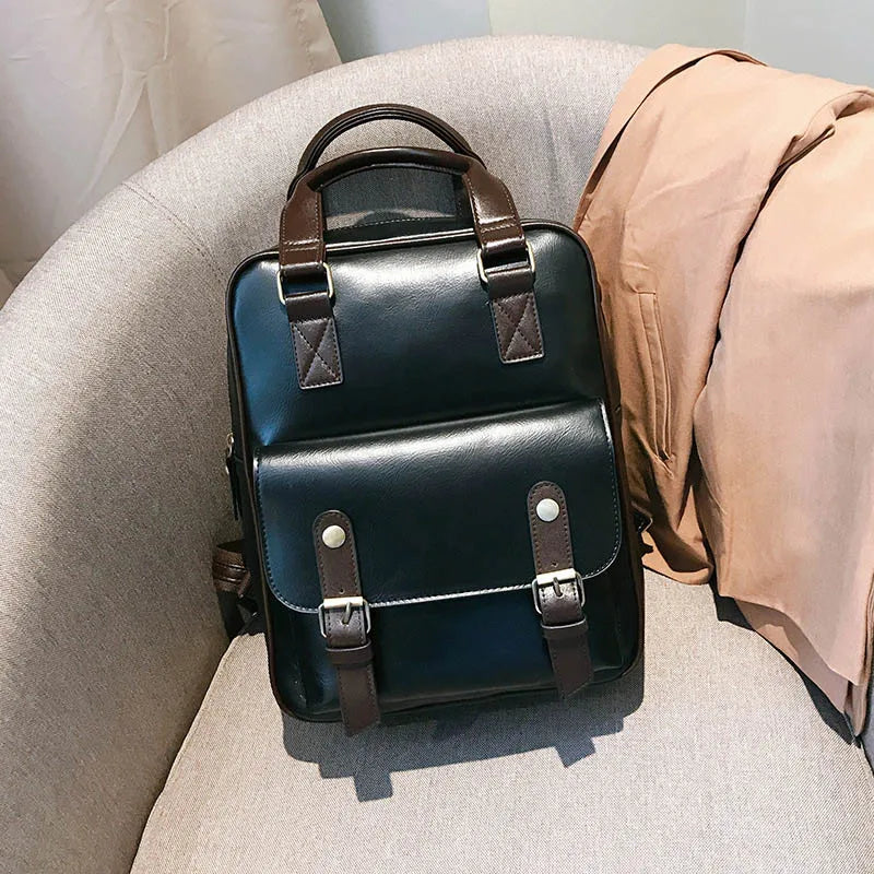 sac d'école pour adolescents, sac à dos pour jeune écolier, sac de voyage vintage en cuir imperméable , sac pour ordinateur et ses accessoires - le sable vert