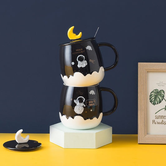 tasse en céramique de style astronaute avec couvercle mignonne tasse avec dessin animé, belle tasse à offrir - le sable vert