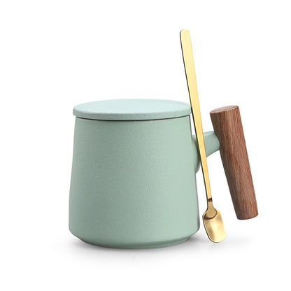 tasse à café en céramique personnalisée avec couvercle tasse cadeau créatif, tasse avec cuillère tasse en poterie brute, tasse d'eau avec logo - le sable vert