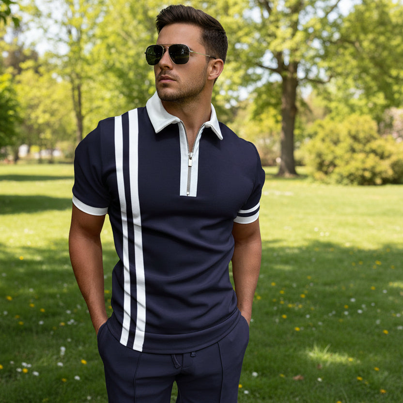 Polo zipper checkered men's T-shirt top eprolo