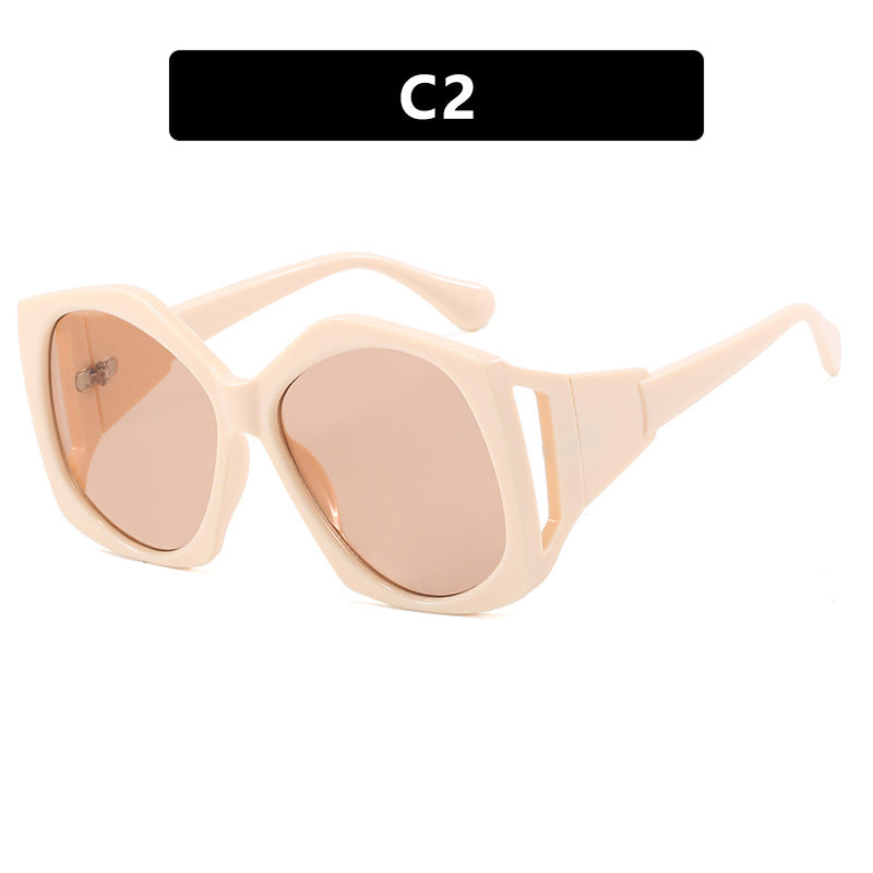 Large frame irregular polygon sunglasses, European and American personalized hollow sunglasses, fashionable sun shading sunglasses eprolo
