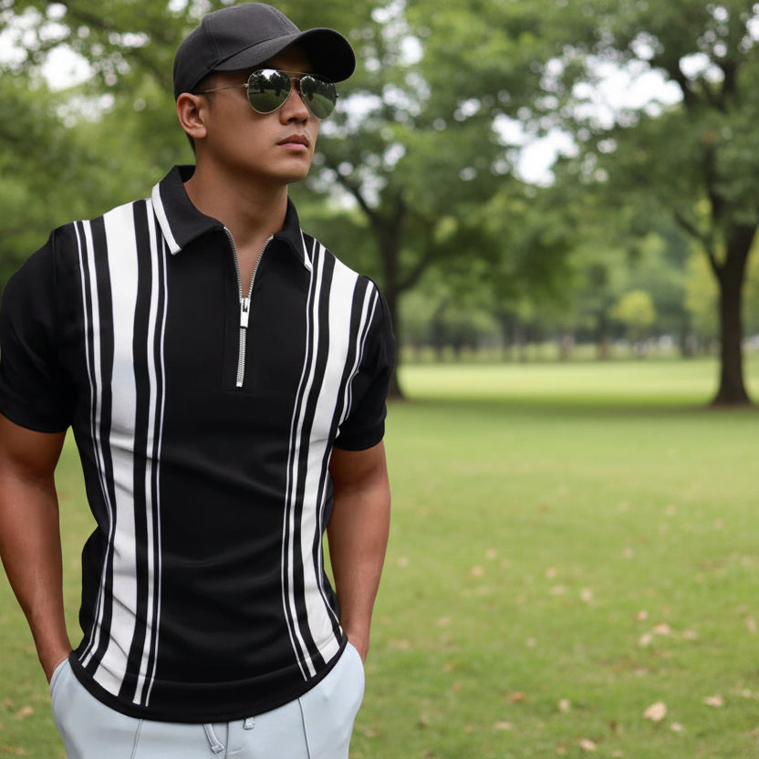 Zipper color blocked men's T-shirt POLO top eprolo