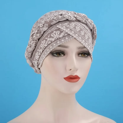 Muslim Women Silk Braid Pre tied Turban Hat Headscarf Cancer Chemo Beanie Cap Headwear Head Wrap Hair Accessories eprolo