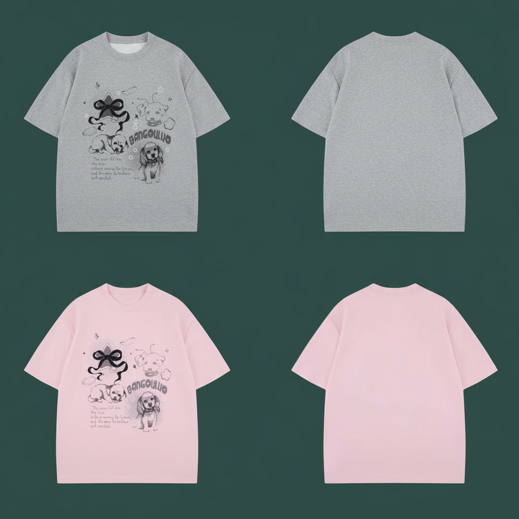 T-shirt à manches courtes style urbain imprimé chien eprolo