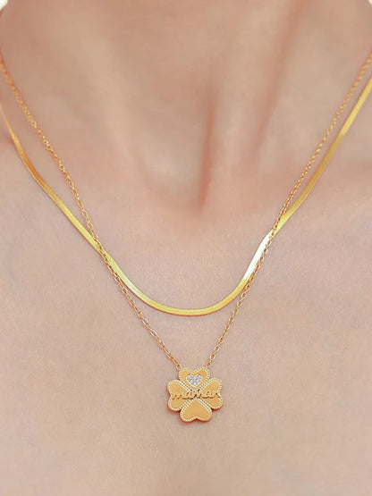2 Piece 18K Gold-Plated Inlaid Zircon Lucky Clover Necklace eprolo