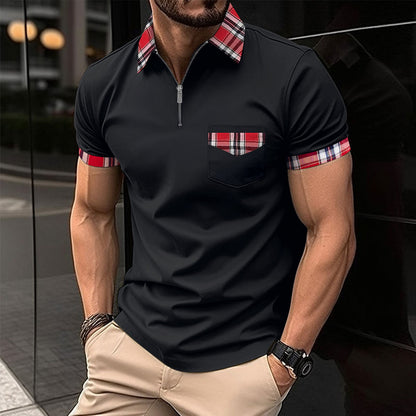 Checkered polo shirt with zipper pocket for men's sports polo shirt eprolo