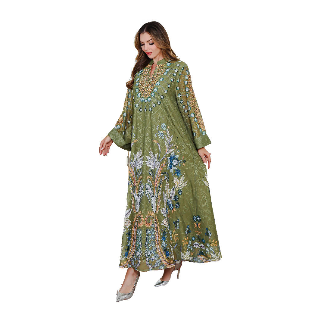 Muslim Women's Printed Dress Middle Eastern Embroidered Beaded Long Robe  Women's Long Skirt eprolo