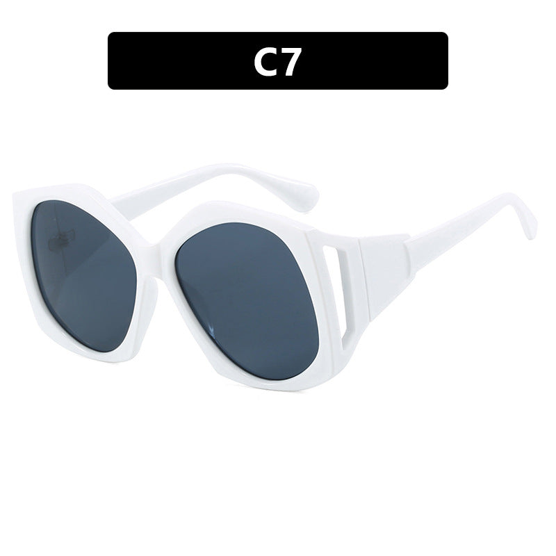 Large frame irregular polygon sunglasses, European and American personalized hollow sunglasses, fashionable sun shading sunglasses