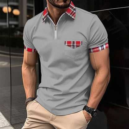 Checkered polo shirt with zipper pocket for men's sports polo shirt eprolo