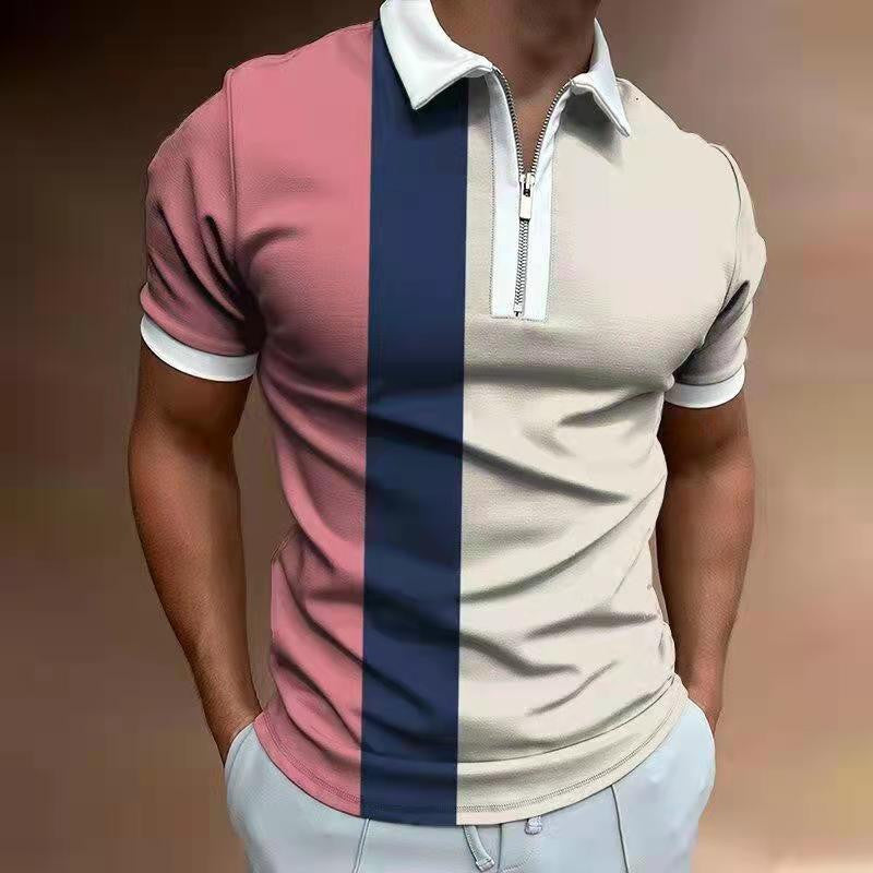 Zipper color blocked men's T-shirt POLO top eprolo