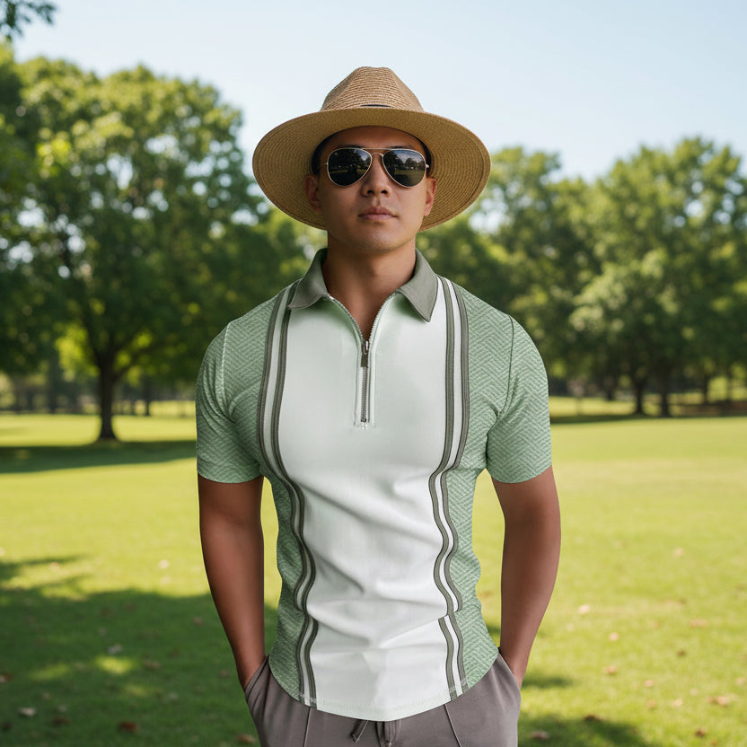 Polo striped short sleeved T-shirt top with spliced stripes eprolo