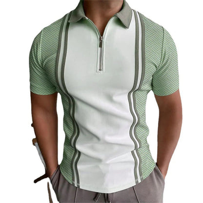 Polo striped short sleeved T-shirt top with spliced stripes eprolo