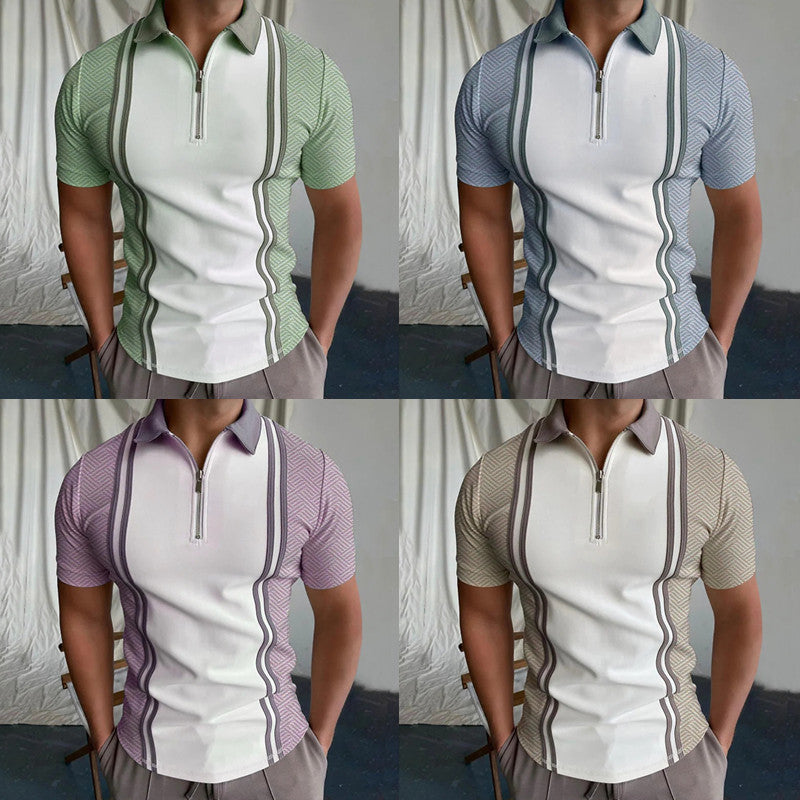 Polo striped short sleeved T-shirt top with spliced stripes eprolo