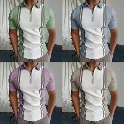 Polo striped short sleeved T-shirt top with spliced stripes eprolo