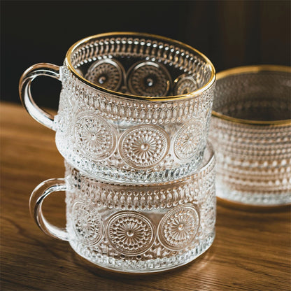 tasse à lait, tasse en verre gaufré tournesol, tasse à eau avec poignée - le sable vert