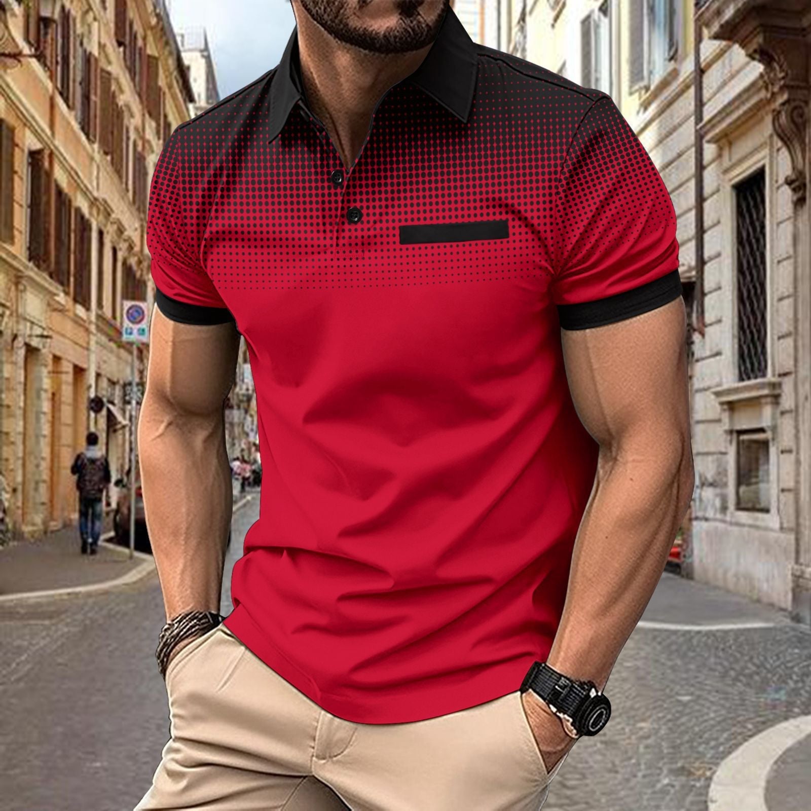 Gradient printed polo men's sports polo shirt with polka dot short sleeves eprolo