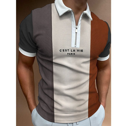 Zipper color blocked men's T-shirt POLO top eprolo
