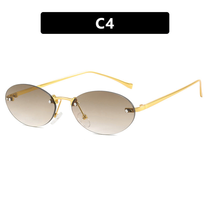 lunettes de soleil, lunettes elliptiques sans cadre avec rivets, nouvelles lunettes de soleil tendance, lunettes de soleil tendance pour femme eprolo
