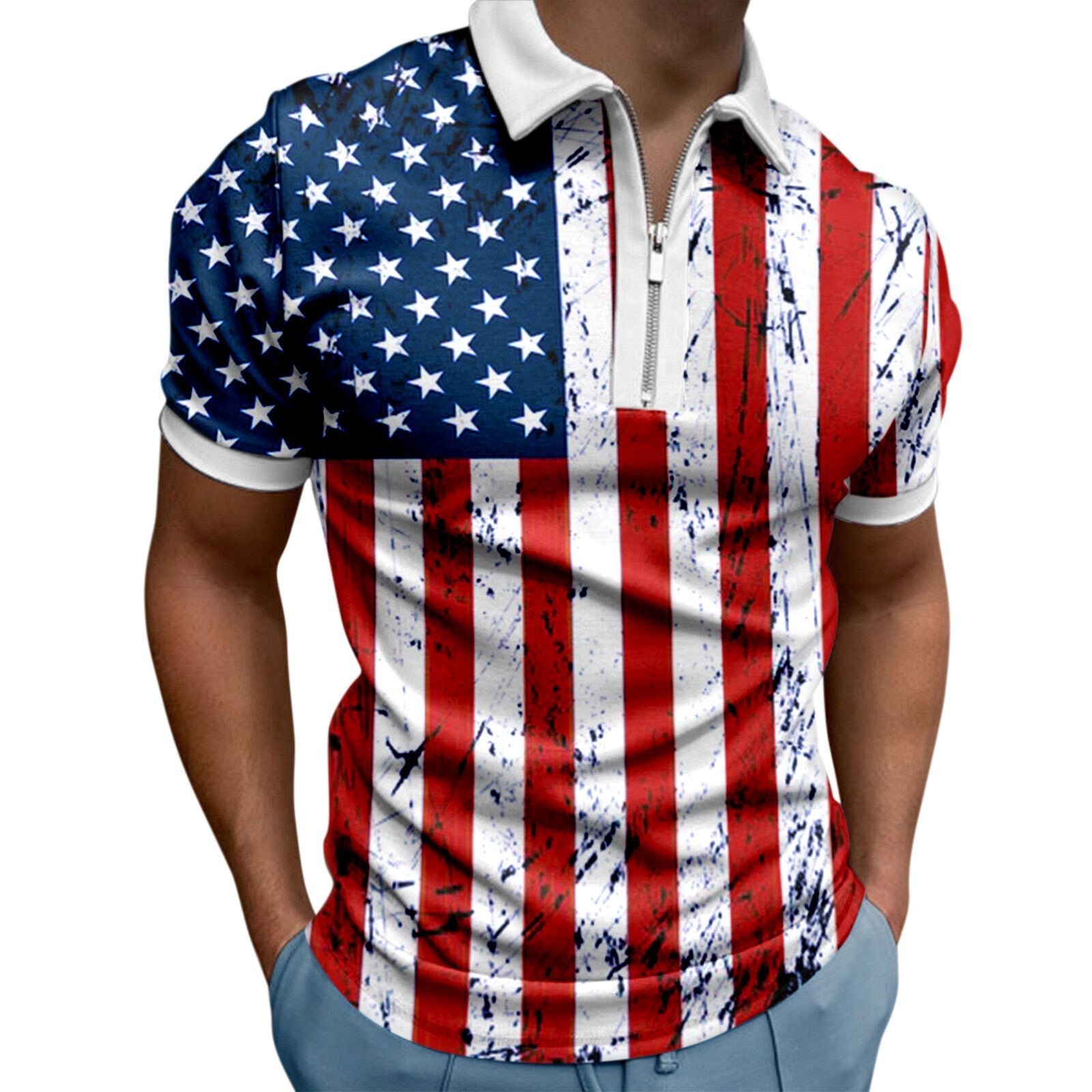 Zipper color blocked men's T-shirt POLO top eprolo