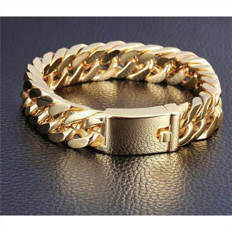 Fashionable 18K gold plated men's electroplated alloy double buckle bracelet eprolo