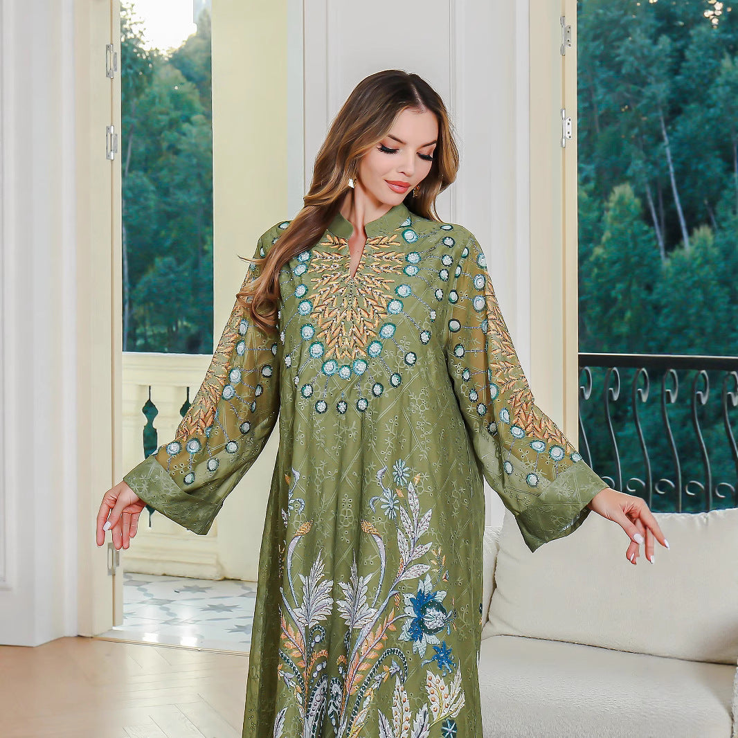 Muslim Women's Printed Dress Middle Eastern Embroidered Beaded Long Robe  Women's Long Skirt eprolo