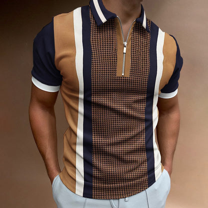 Polo zipper checkered men's T-shirt top eprolo
