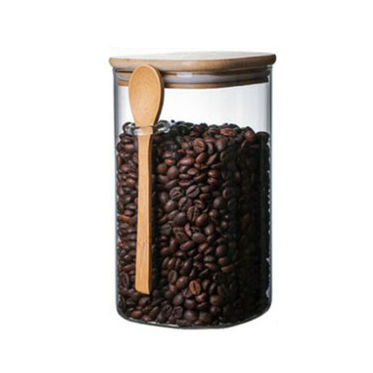 boite de rangement carrée en verre, boite pour grains de café avec cuillère