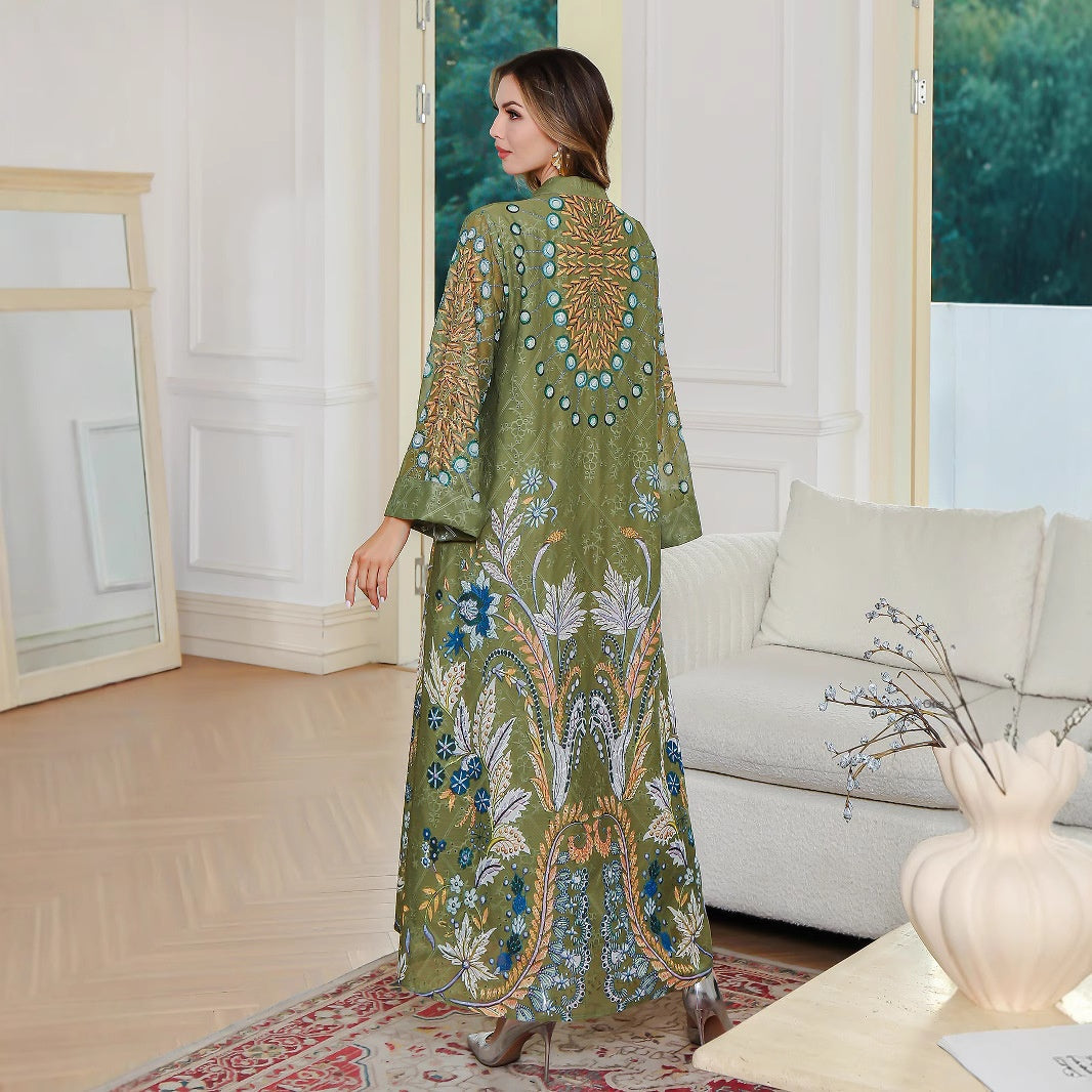 Muslim Women's Printed Dress Middle Eastern Embroidered Beaded Long Robe  Women's Long Skirt eprolo