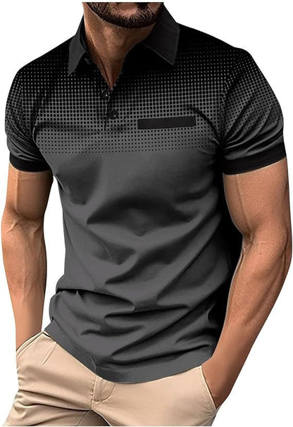 Gradient printed polo men's sports polo shirt with polka dot short sleeves eprolo