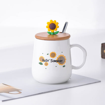 tasse en céramique créative avec couvercle, tasse de petit déjeuner en forme de tournesol - le sable vert