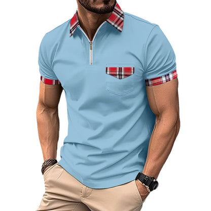 Checkered polo shirt with zipper pocket for men's sports polo shirt eprolo