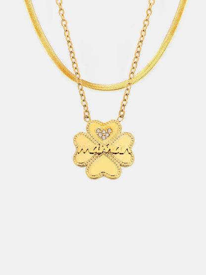 2 Piece 18K Gold-Plated Inlaid Zircon Lucky Clover Necklace eprolo