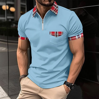 Checkered polo shirt with zipper pocket for men's sports polo shirt eprolo