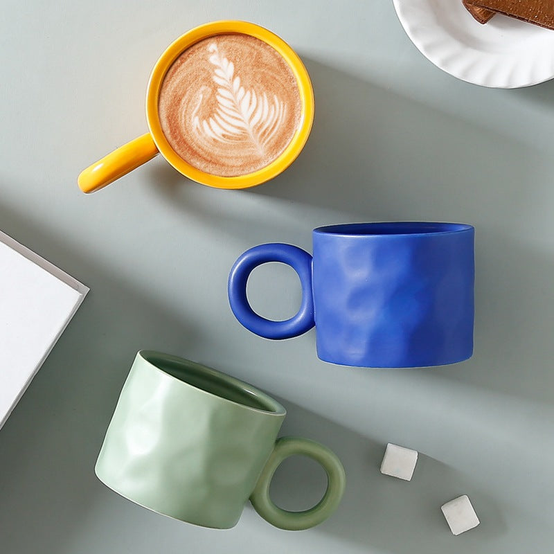 tasse en céramique de style nordique ins, créative, bleue, grande oreille, tasse d'eau, tasse à café pour , petit déjeuner - le sable vert