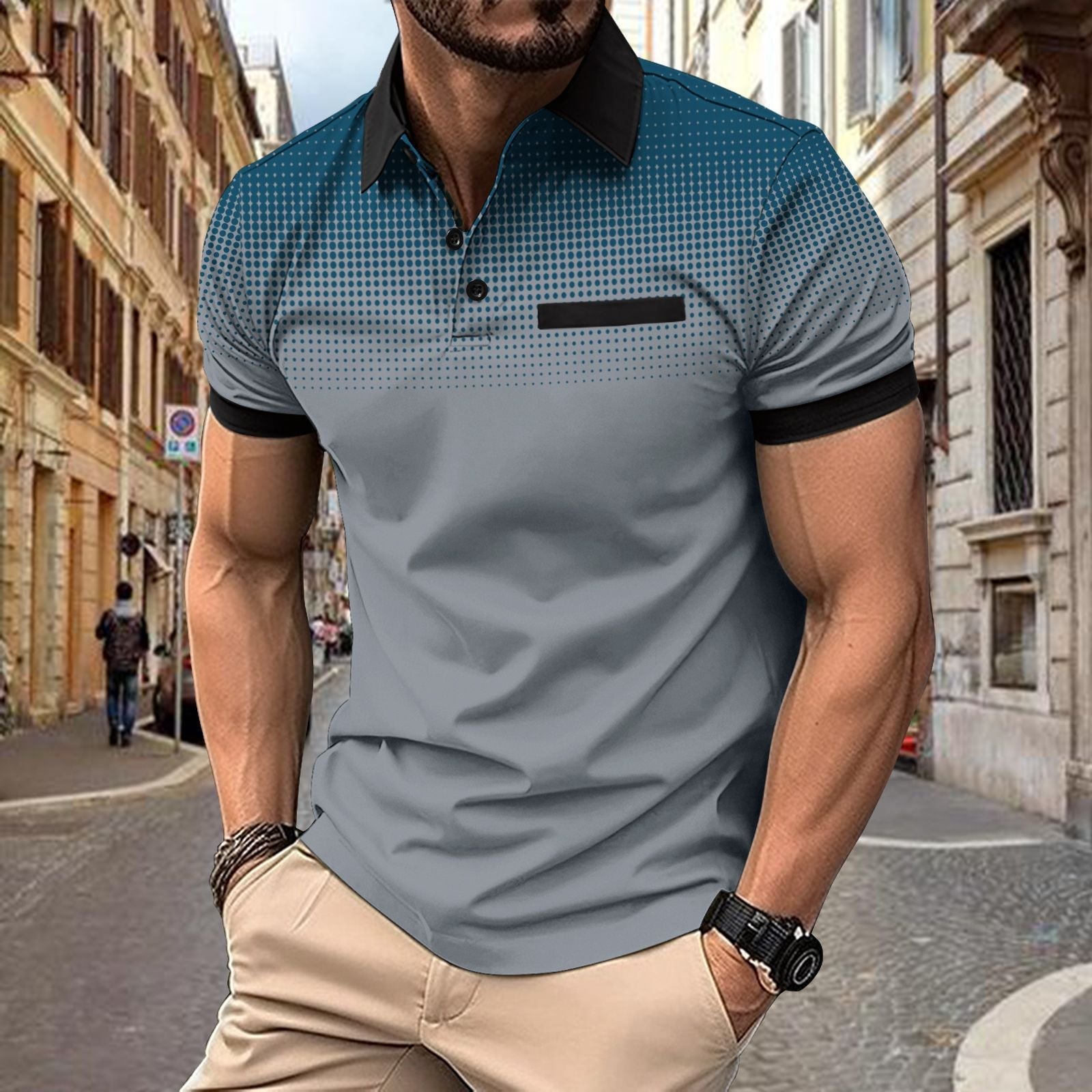 Gradient printed polo men's sports polo shirt with polka dot short sleeves eprolo