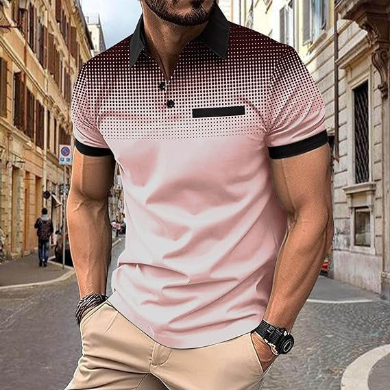 Gradient printed polo men's sports polo shirt with polka dot short sleeves eprolo