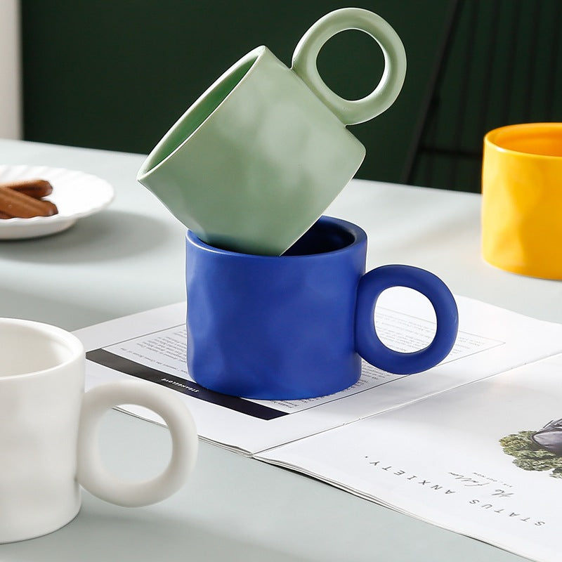 tasse en céramique de style nordique ins, créative, bleue, grande oreille, tasse d'eau, tasse à café pour , petit déjeuner - le sable vert