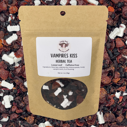 Witchy Pooh's Vampire's Kiss Loose Leaf Fruit Elderberry Herbal Tea with Candy Vampire Teeth, Caffeine Free-0