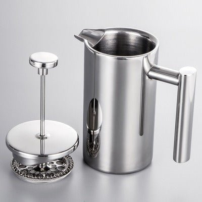 cafetière à piston en acier inoxydable 304 à double couche avec poignée et verseuse à la main - le sable vert